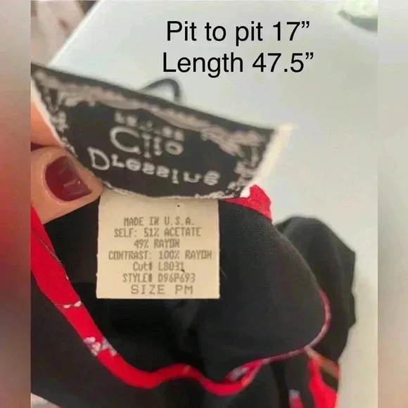 VTG 90s Y2K Asian Inspired floral Pattern Midi Black Dress Sz M Dark Romantic - Picture 5 of 8